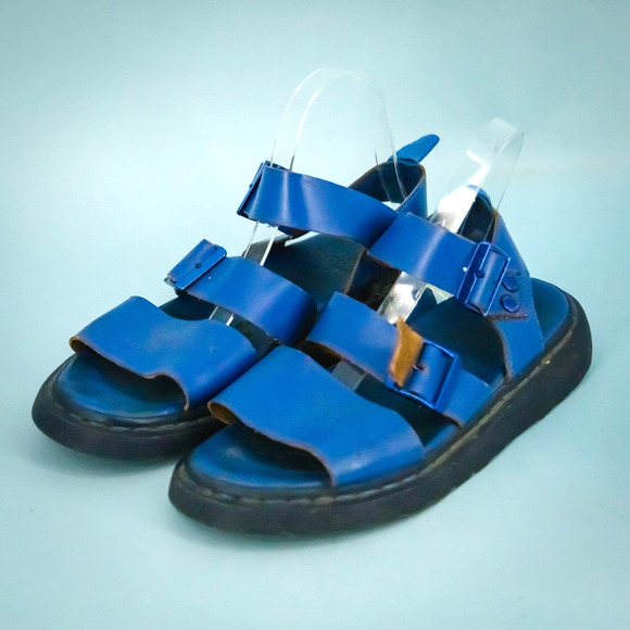 Dr. Martens Shoes - Dr. Doc Martens Size 8 Blue Leather Gryphon Lug Sole Strappy Buckle Sandals Shoe